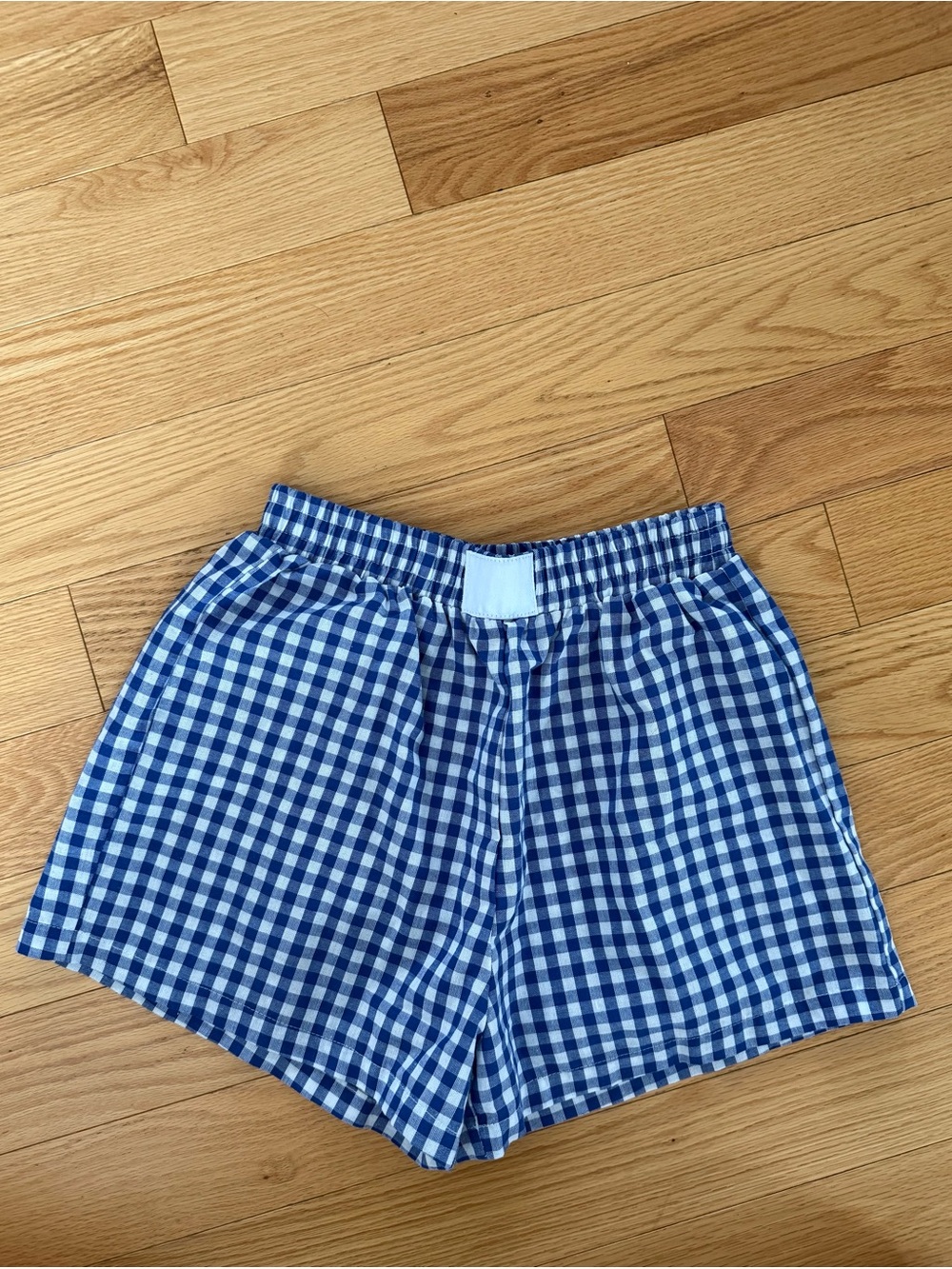 Blue and White Gingham Elastic High Waisted Shorts